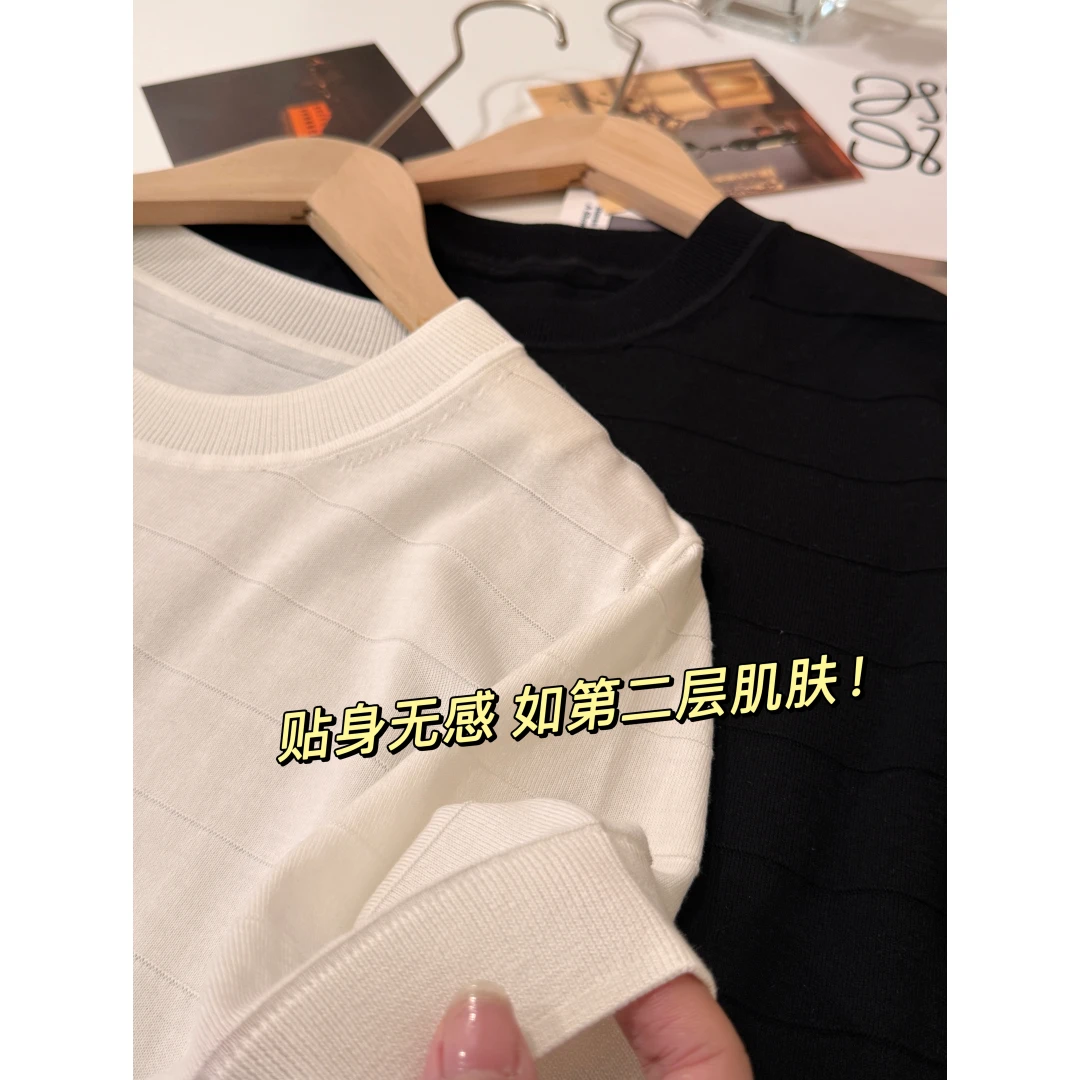 「蝉翼」春季新款丝绵亲肤柔软桑蚕丝圆领针织衫短袖T恤Q0320