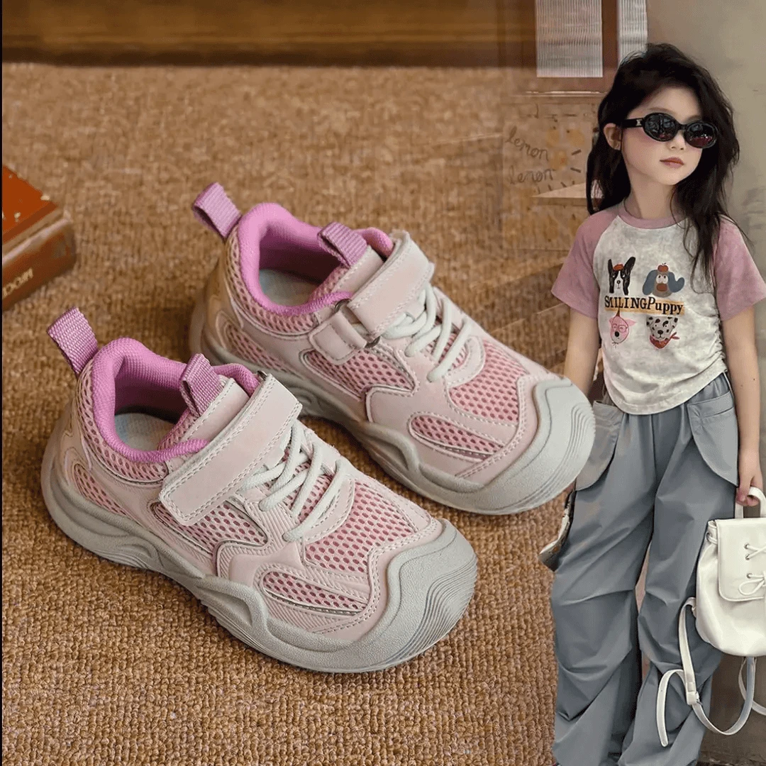 ABC女童休闲网面运动鞋2025新款网面透气中大童男童百搭软底单鞋