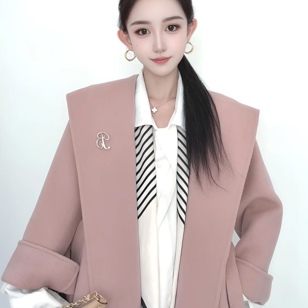 522豆沙色短中长款大衣高端羊毛小个子显瘦高级百搭时尚秋冬显高