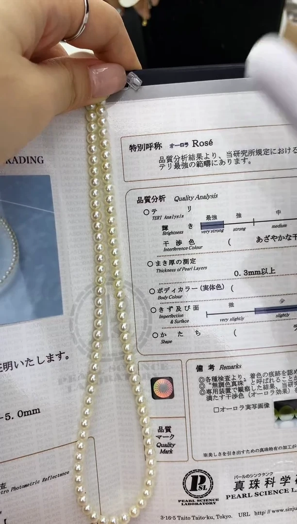 银S925镶嵌DA海水珍珠 羽皇金串链4.5-5MM真科研ROSE大证 GD005