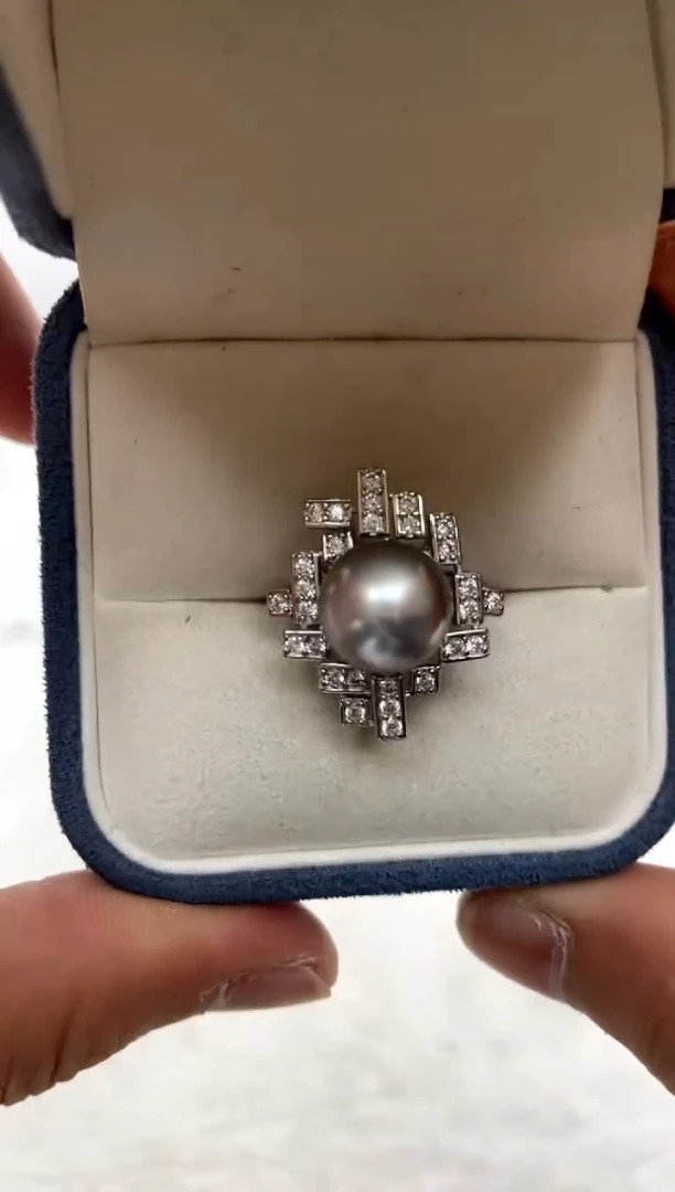 银S925镶嵌戒指海水珍珠11.5-12