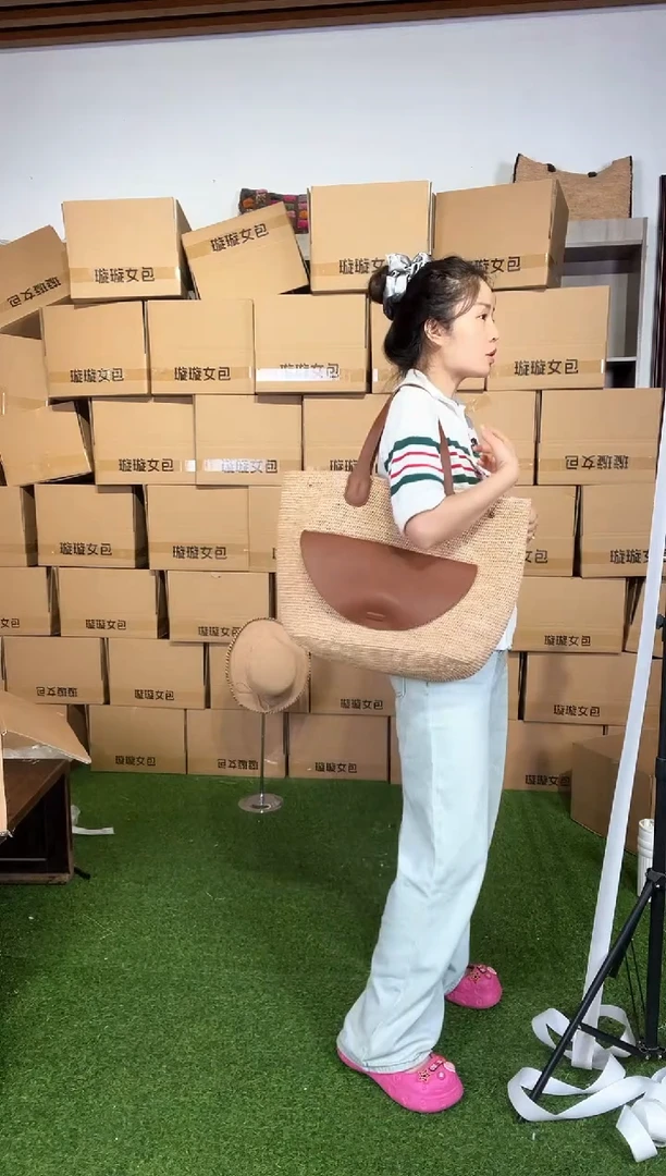 拉菲草手工编织包包069