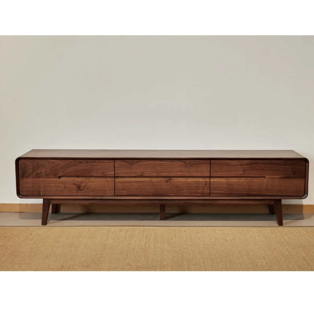 苏木梨北美黑胡桃木高脚实木简约意式边柜原木新中式原木色电视柜