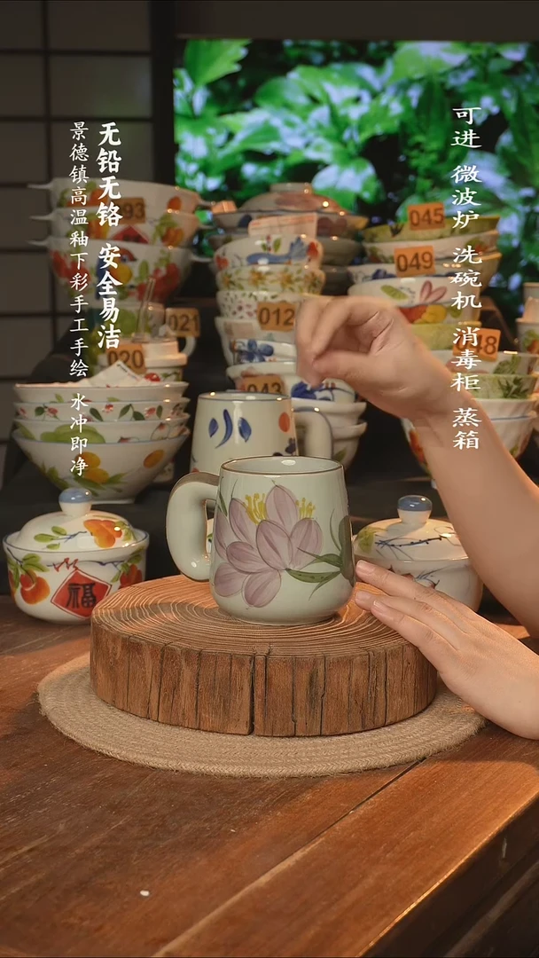 瓷景德镇高温瓷釉下彩手绘陶瓷