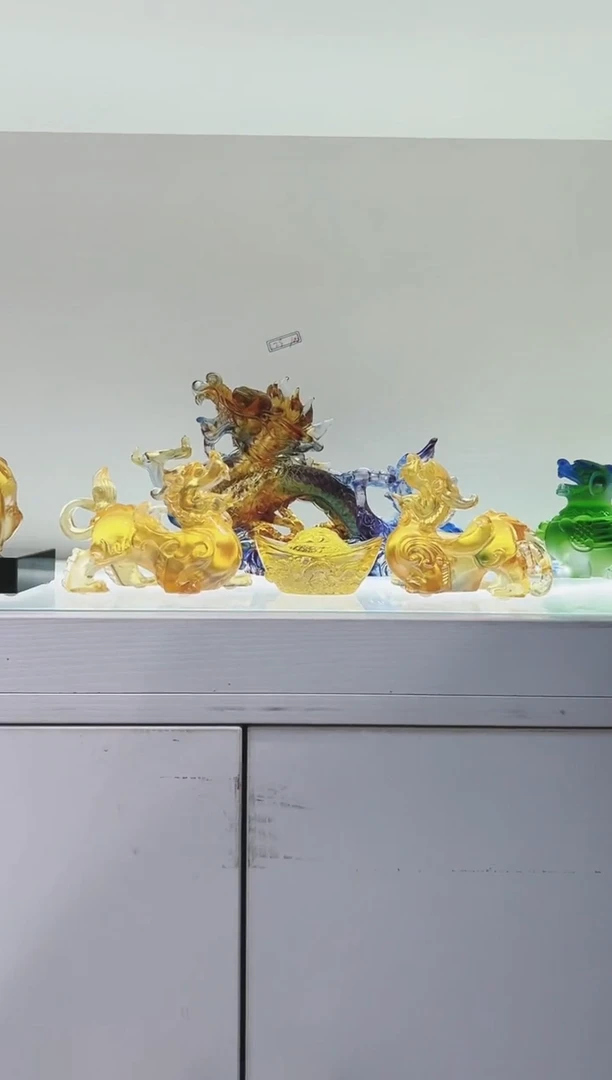 手工艺品琉璃卢*县古法琉璃一对貔貅加大元宝