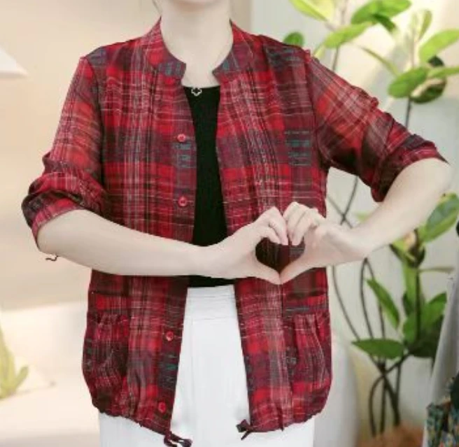 2025夏季女士轻薄格子简约百搭减龄宽松简约上衣外套