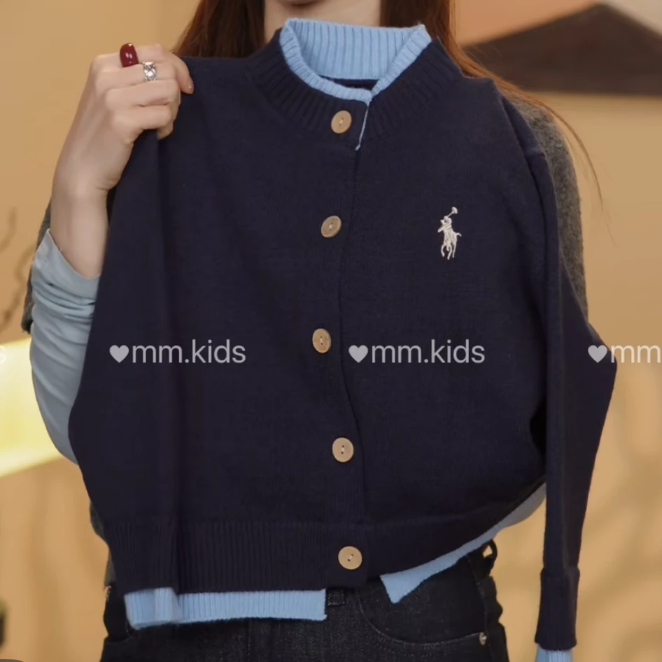 【小巷子】秋冬款男女童春秋针织外套假两件设计款针织毛衣时尚新款