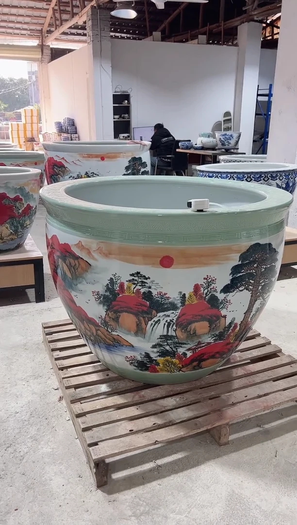 瓷片心*一米直径高度75手绘鸿运当头门海