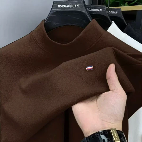 德绒磨毛打底衫男半高领冬季加厚保暖双面绒卫衣男士内搭长袖t恤