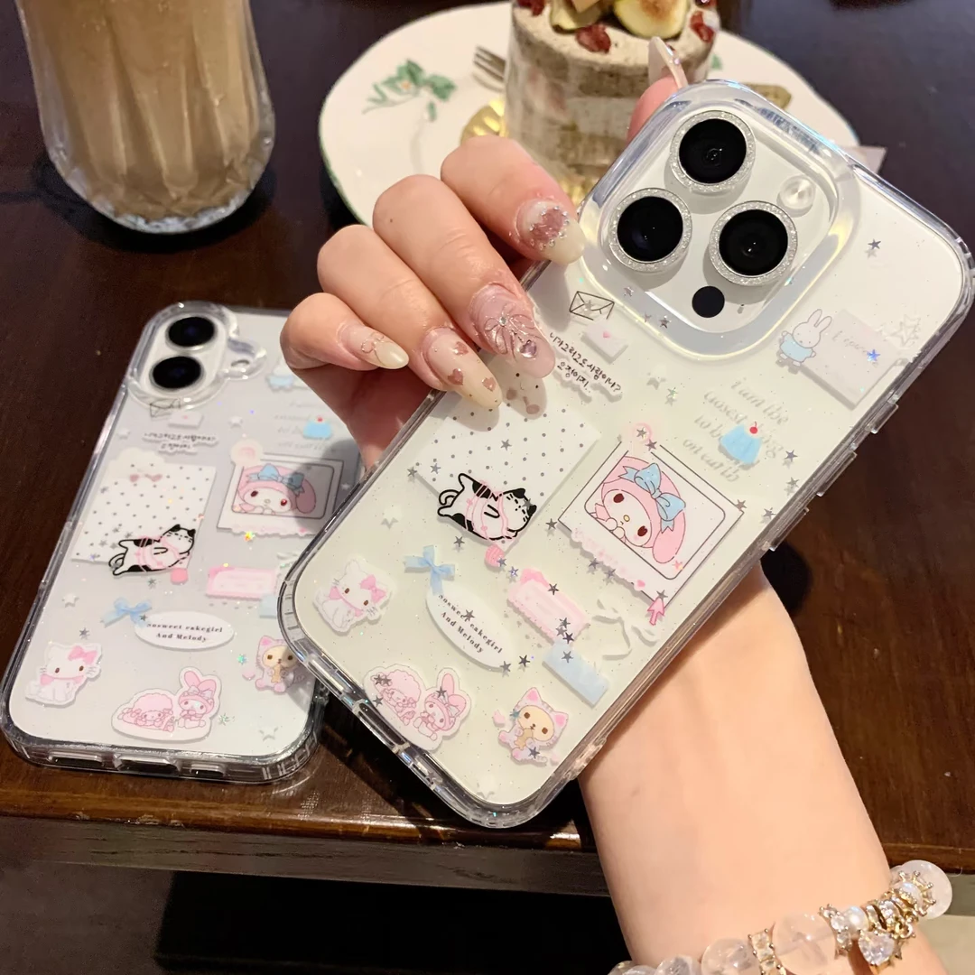 双层闪粉标签美乐蒂适用iPhone苹果16promax手机壳17/15/14/18