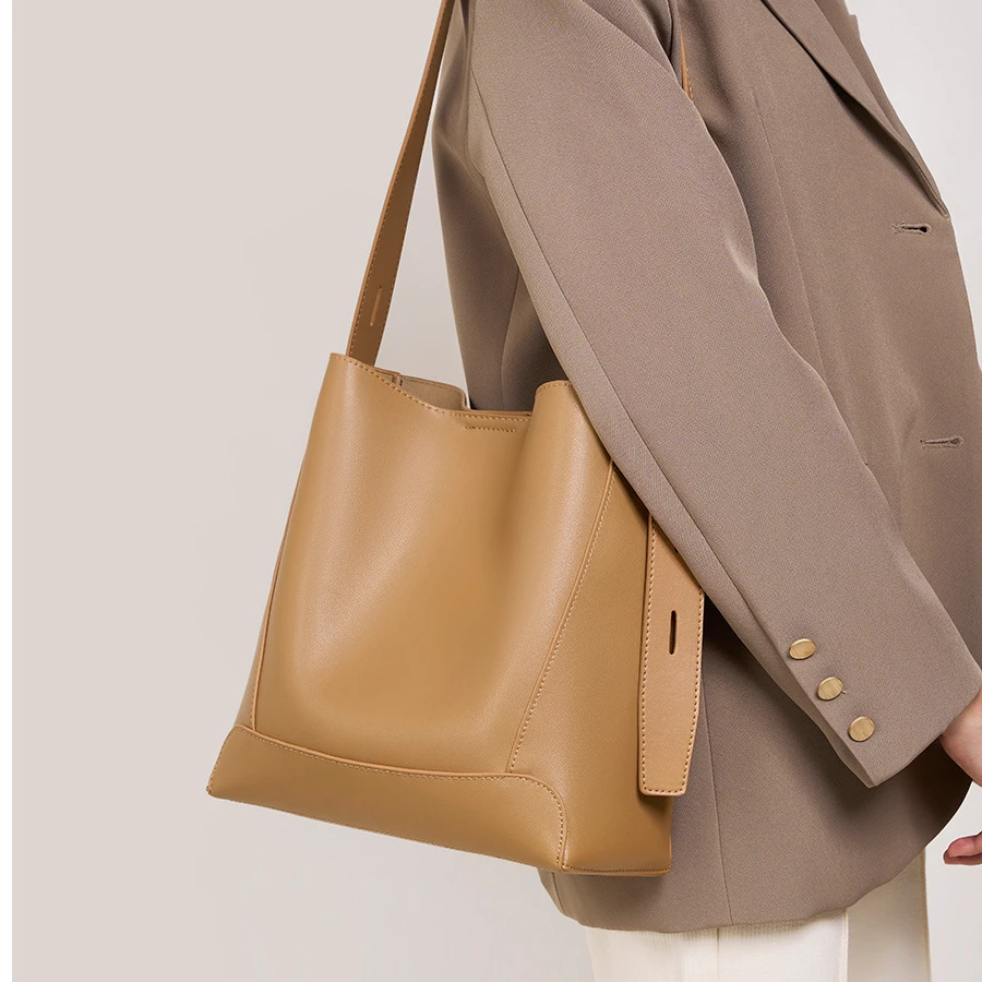 【头层牛皮】真皮牛皮托特包通勤包大容量女包单肩水桶包百搭