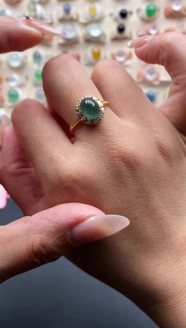 银S925镶嵌戒指翡翠缅甸天然A货翡翠11   4-3