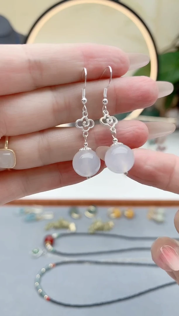 玛瑙/玉髓耳饰银S925镶嵌630