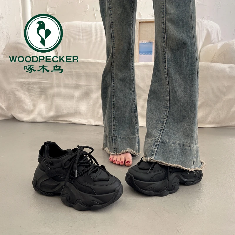 啄木鸟厚底老爹鞋女秋冬季炸街显脚小2025新款爆款运动鞋女士软底