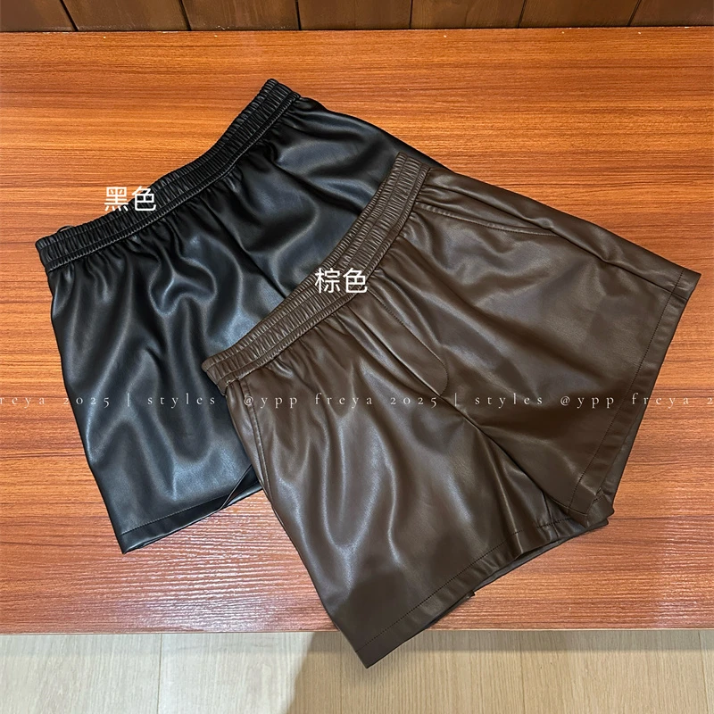 YPP！【酷飒感短裤】高质感皮料 显瘦阔腿a字松紧腰短裤皮裤