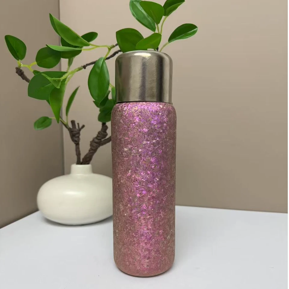 600ml 纯钛冰花机械温显保温杯旅行便携双层大容量真空