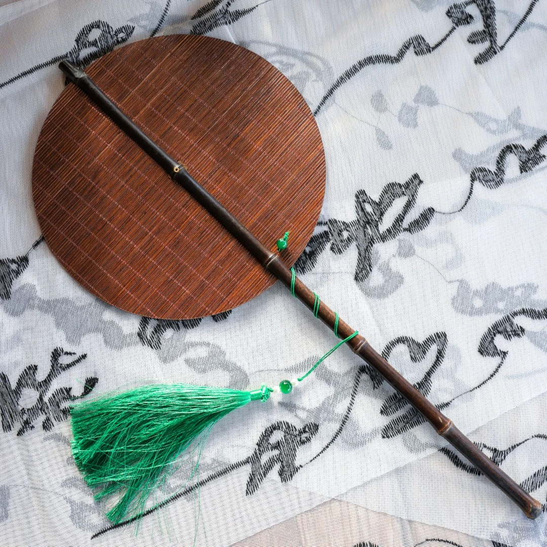 创意古风手工仿古紫细腰竹编【腰扇】 茶道配件 茶道零配 汉服配饰