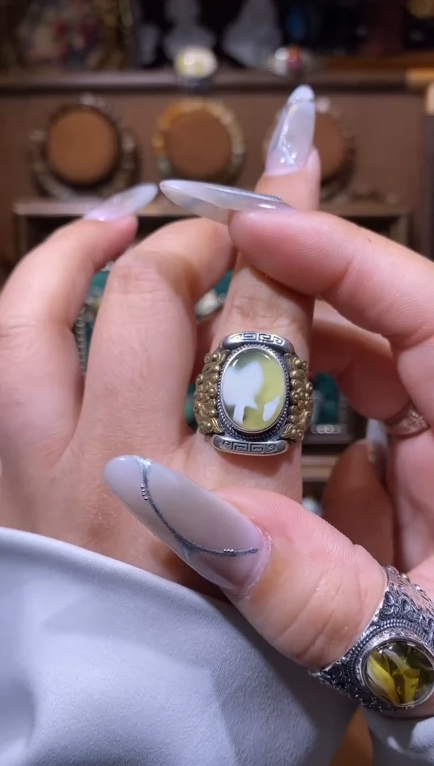 银S925镶嵌琥珀裸石原创设计S925银镶嵌蜜蜡戒指