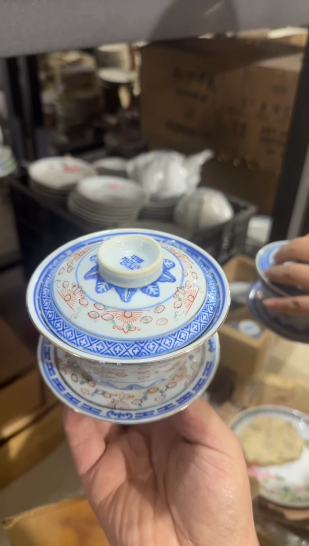 摆件玲珑三才盖碗有瑕请慎拍