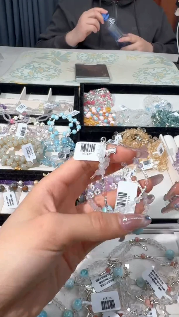 水晶手链银S925镶嵌M048蓝月海纹顶珠款