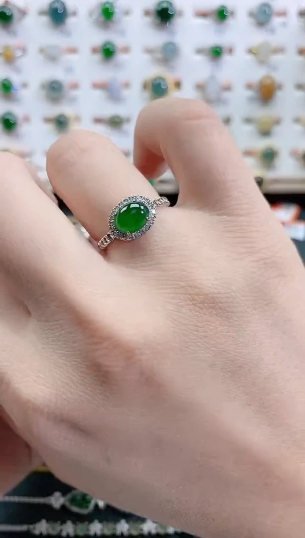 银S925镶嵌戒指翡翠天然翡翠
