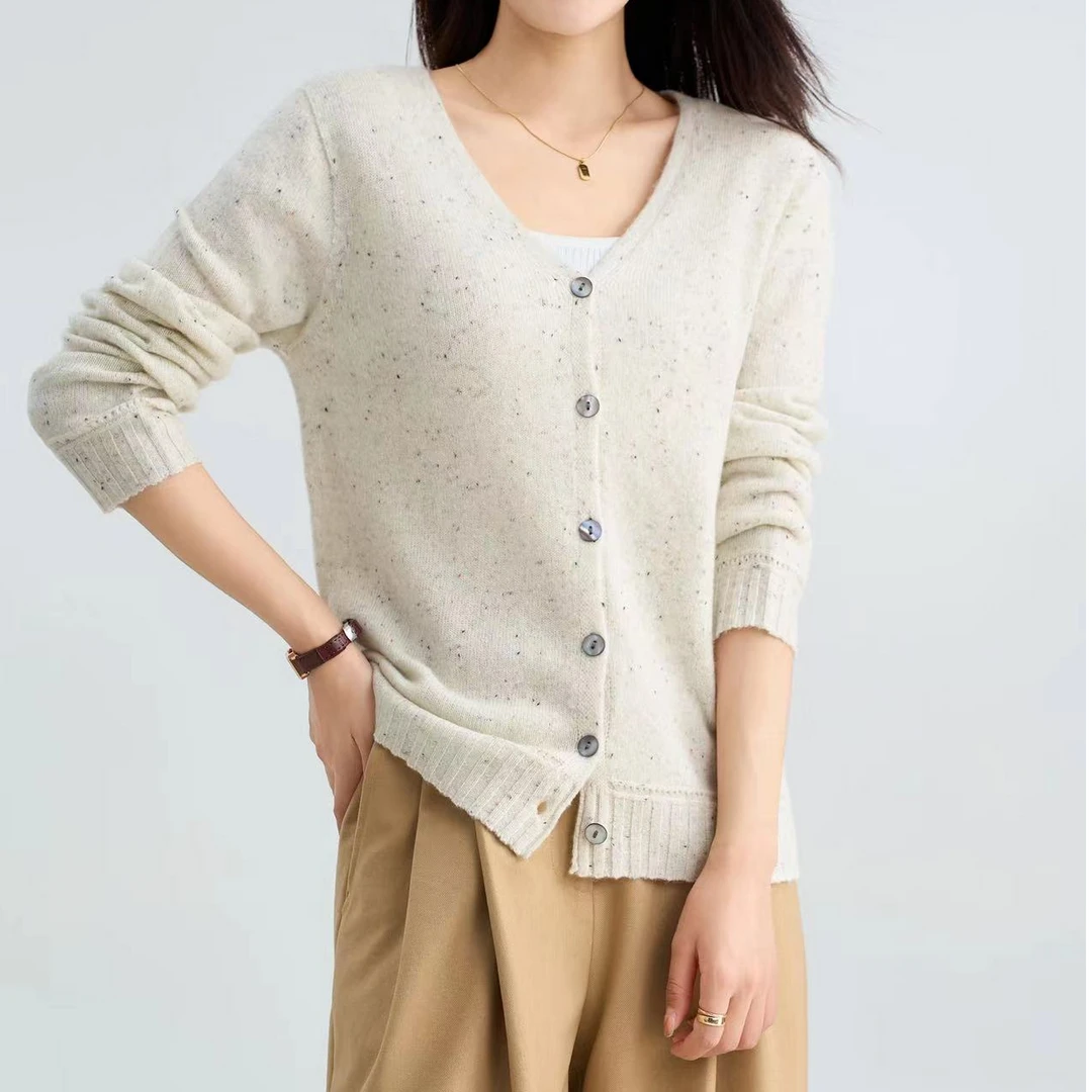 朵儿定制 V领简约长袖羊毛一体衫 休闲百搭针织开衫II80