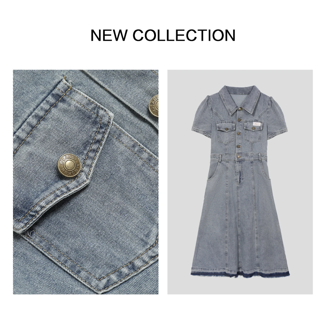 《婷婷专属》L5F20111 夏季季女装高腰修身牛仔蓝连衣裙 优雅显瘦