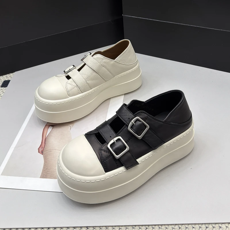 6026-3小皮鞋女两穿厚底增高2025新款真皮休闲松糕玛丽珍单鞋