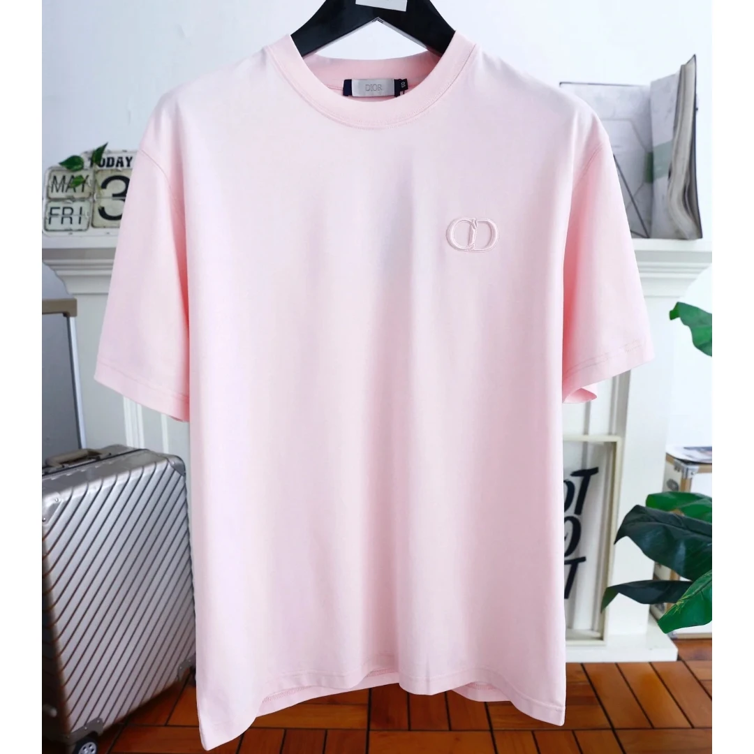 全新未使用 DIOR/迪奥  CD刺绣圆领短袖 粉色/XS