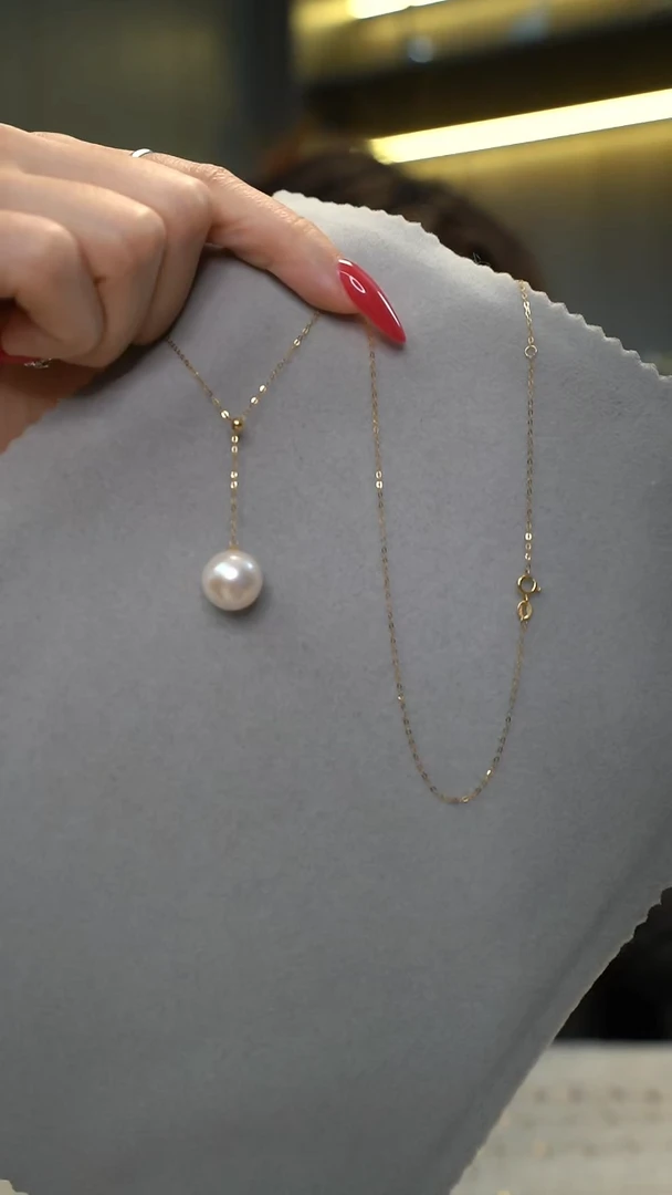 颈饰18K金镶嵌淡水珍珠通体18K金  13-14mm白色Y字项链