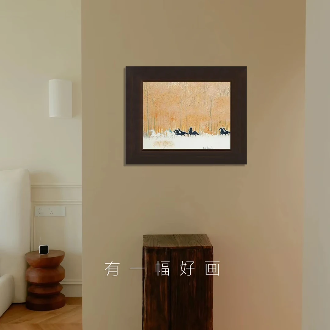 《雪地上的骑手》客厅斗柜卧室书房装饰画小众中古风简约风艺术挂画