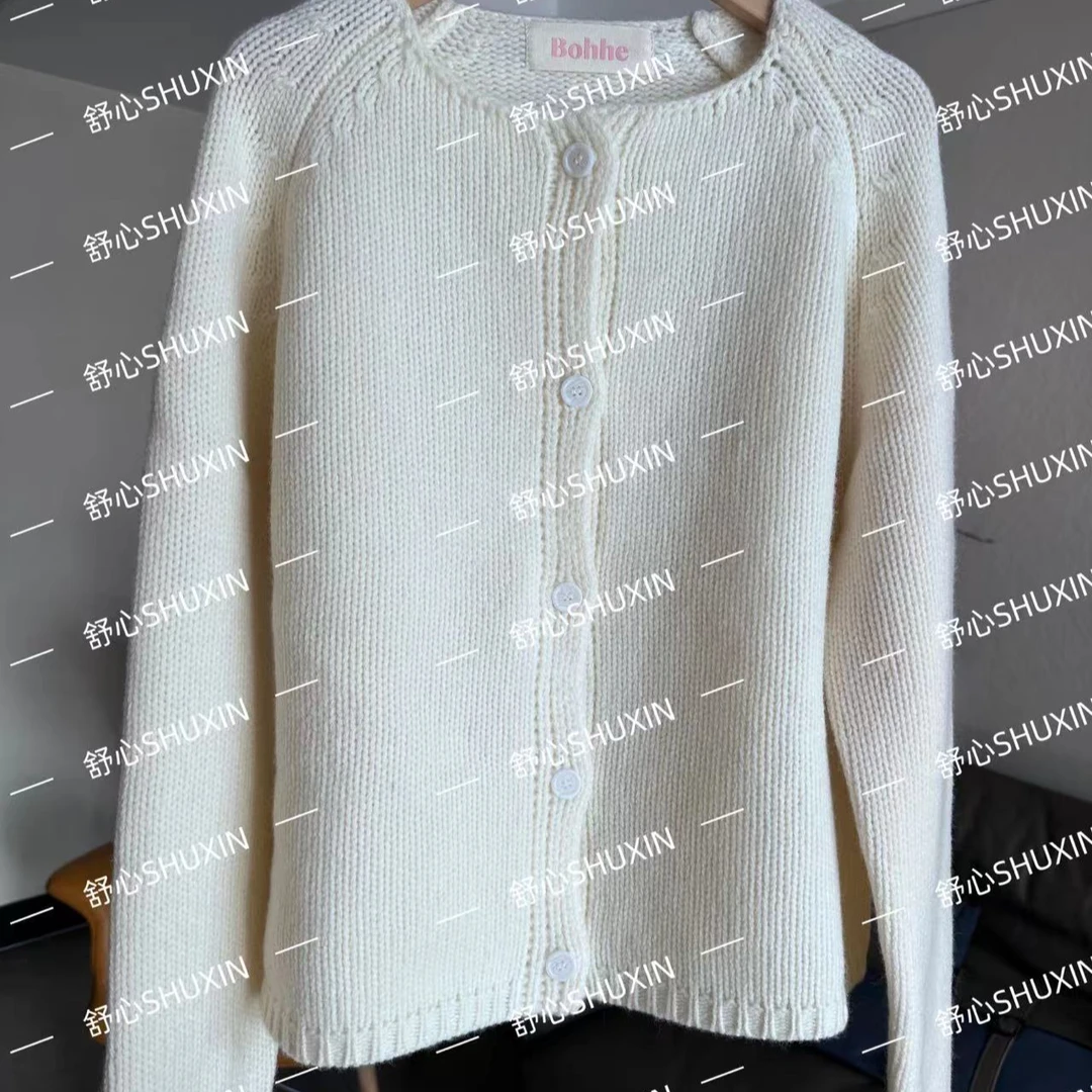【舒心】秋冬韩风简约纯色百搭单排扣100羊毛针织衫开衫054
