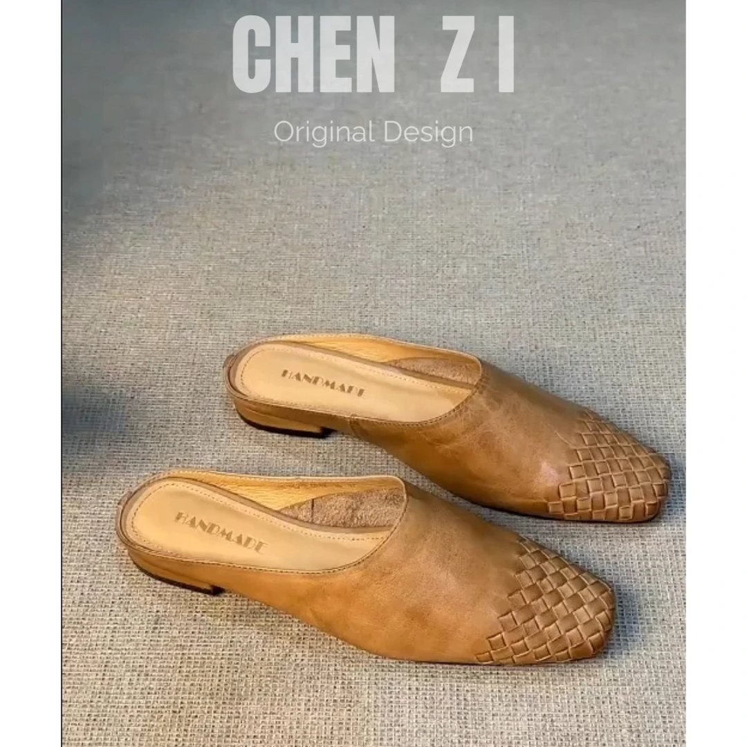 羊皮真皮法式复古包头半拖女外穿时尚懒人拖鞋女鞋网红百搭鞋子