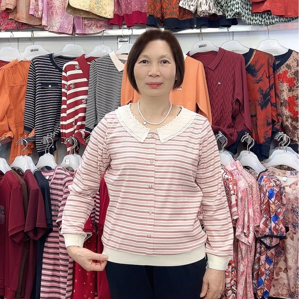 【金夫人妈妈装】秋款减龄百搭圆领条纹弹力棉长袖T恤显瘦气质上衣