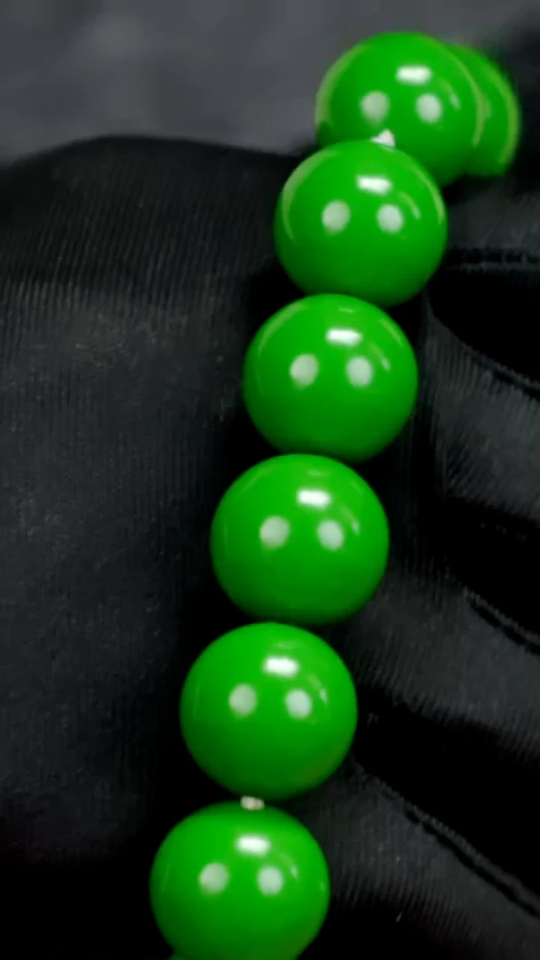 疯子大漆绿色素珠手串15mm  14颗