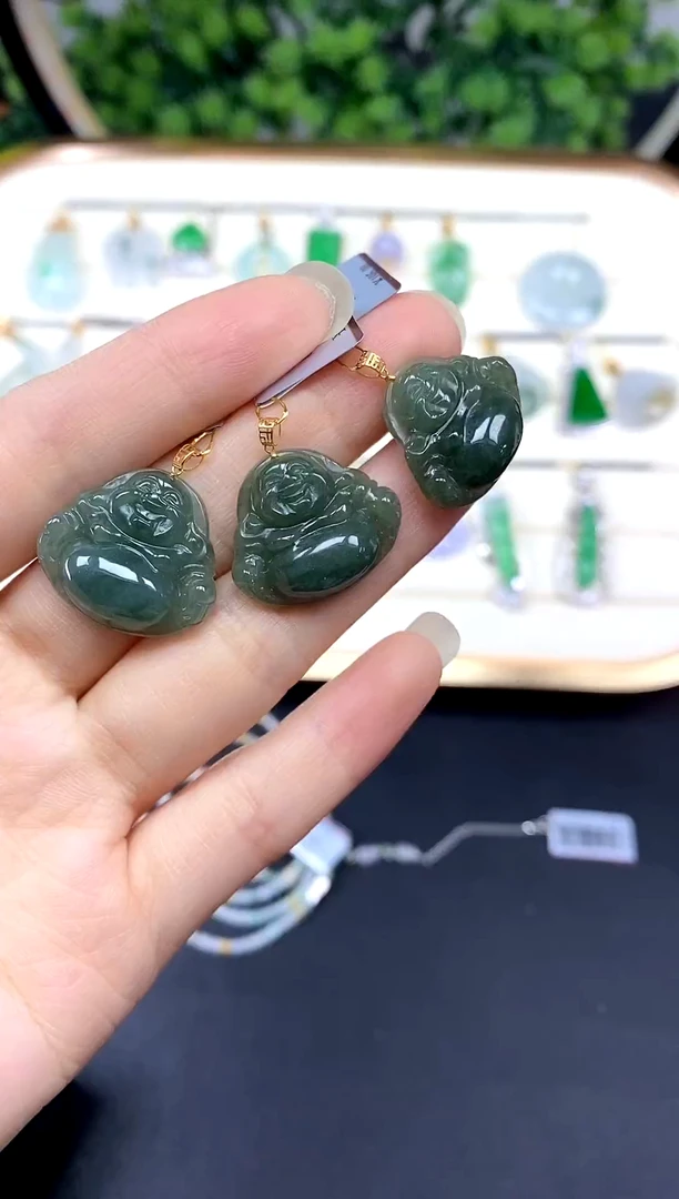 吊坠(不含链)18K金镶嵌翡翠佛公多样性发其一@@-CMT