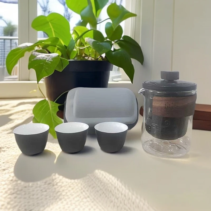 黑快客旅行茶具便携快专用外出携带包户外露营套装功夫一壶三杯
