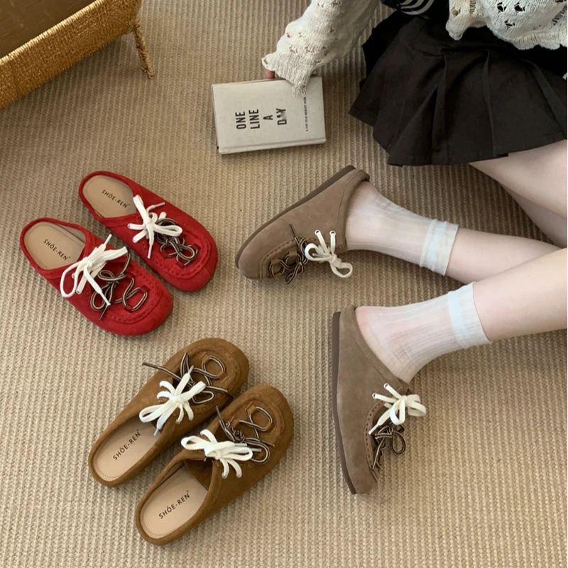 XYR-999-1系带时尚帆布鞋外穿年春夏新款包头半拖鞋单鞋平底防滑