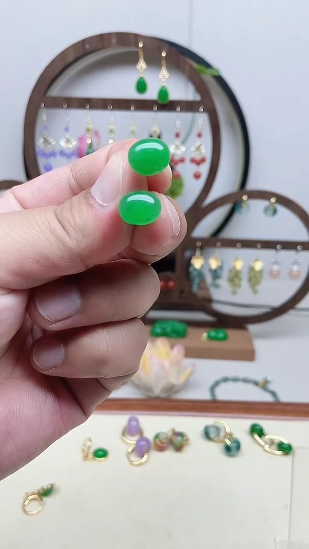 翡翠14K金镶嵌耳饰130号