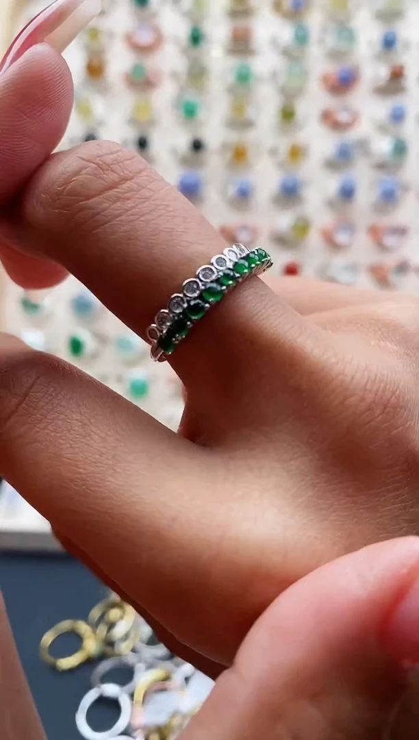 【闪购商品】翡翠戒指银S925镶嵌缅甸天然A货翡翠111 8+5