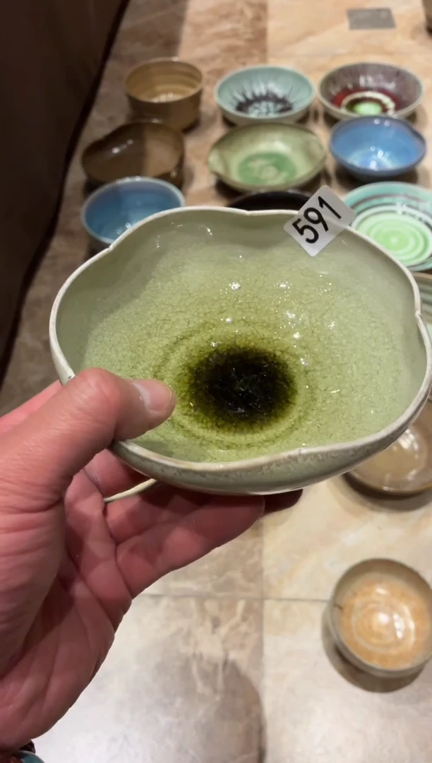 瓷片青*591绿心花朵碗1个