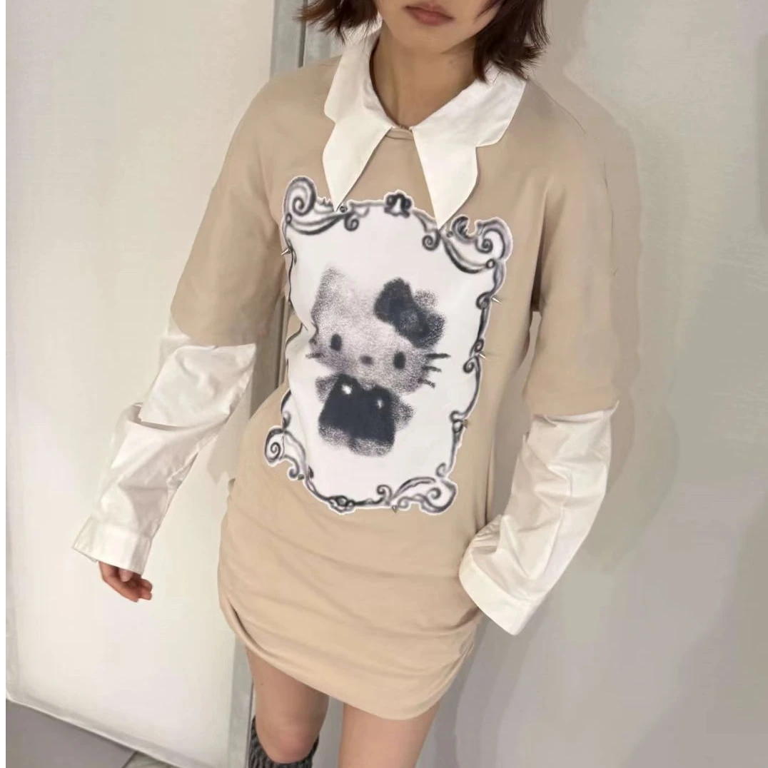 Celine kwan 25aw设计师品牌【output】 kitty假两件衬衫连衣裙