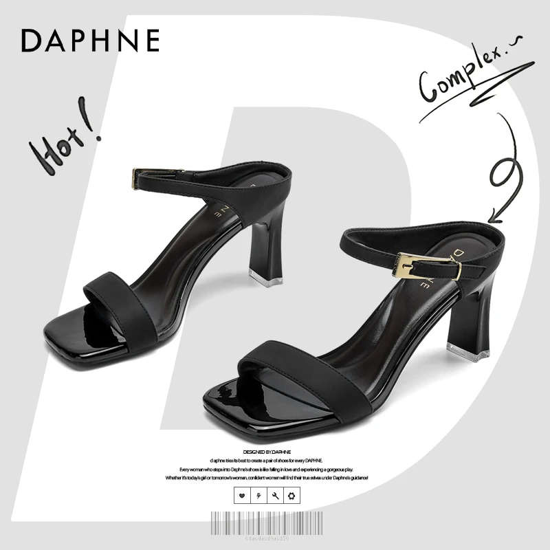 达芙妮网红爆款凉鞋2025夏季粗跟黑色夏天配裙子时尚高级感凉拖鞋