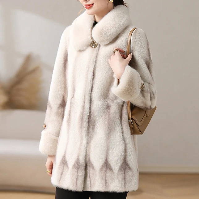 新款妈妈冬装水貂绒大衣加厚中老年女中长款皮毛一体高贵外套加厚