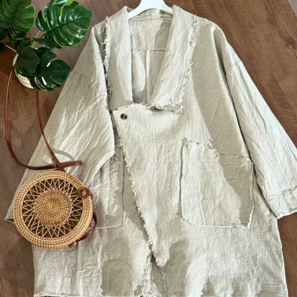 【云目悠悠】汉麻水洗复古怀旧宽松薄款西服-202568