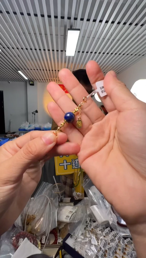 合金青金石颈饰青金石圆珠搭合金福牌滴流配件单珠