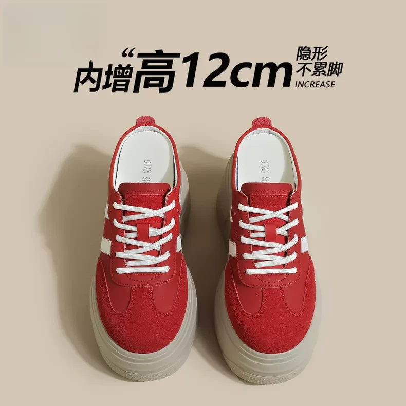 红色厚底内增高包头半拖鞋女2025新款一脚蹬德训鞋松糕小个子板鞋