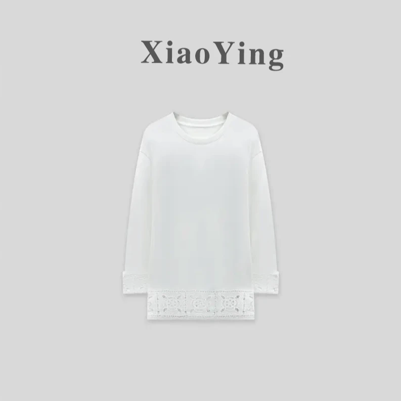25新款蕾丝钩花T恤镂空设计中长款磨毛棉质圆领百搭纯棉上衣
