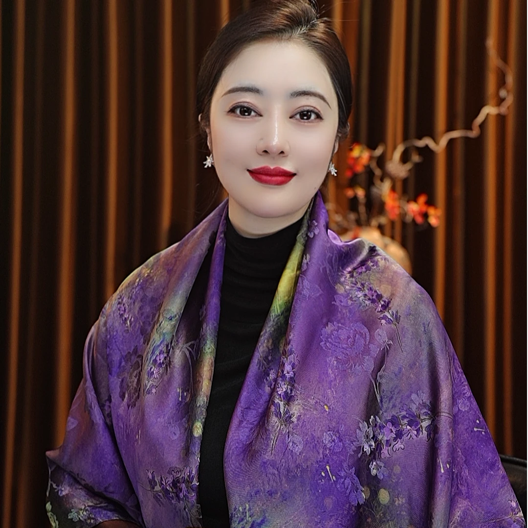 【紫熏】135老料大方巾围巾女士披肩双面色国风古典百搭气质手工边