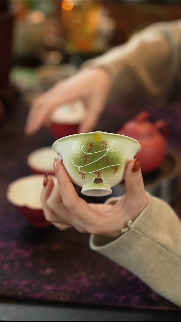 瓷片岩矿白纯手绘绿松圣诞树-颜予杯